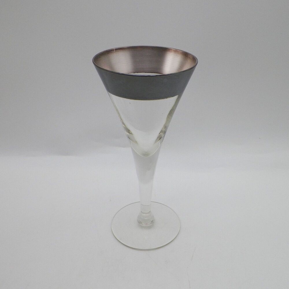 Dorothy Thorpe MCM Trumpet Wine Cocktail Martini Glass Wide Band Silver Rim